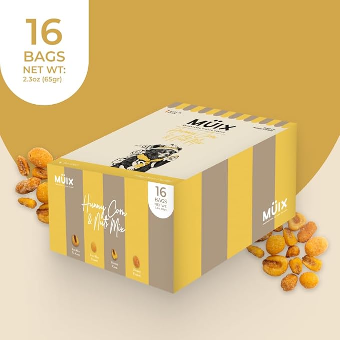 Müix Snacks, Special Flavor Trail Mix, Honey Mix, Mix Snacks (XL Corn, TexMex Peanut, Honey Corn and Peanut) - 2.3 Ounce Bags (Pack of 16 Bags)
