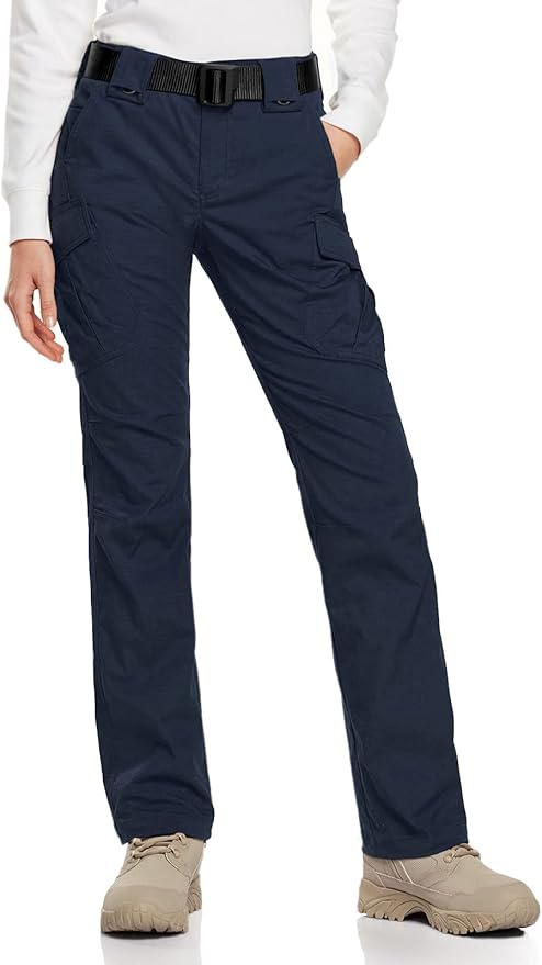 CQR Women's Flex Stretch Tactical Pants, Water Resistant Ripstop Cargo Work Pants with Pockets for Outdoor & Hiking