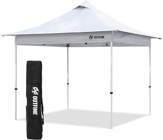 OUTFINE 10×10 Pop Up Canopy-Heavy Duty Canopy Tent with Sturdy Metal Frame(8×8 Base), Carrying Bag, Sandbags×4,Tent Stakes×8 for Events,Camping&Parties(White,10 * 10FT)