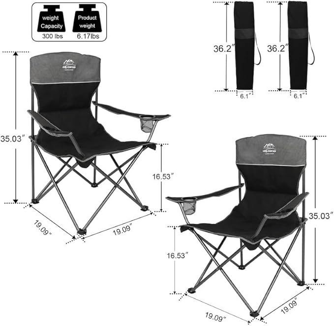 3 Piece Portable Camping Chairs Set,Folding Lawn Chair Set with Cup Holder,Outdoor Heavy Duty Comfy Chairs,Loveseat Chair Perfect for Family Hiking,Picnics and Beach Trips,Black