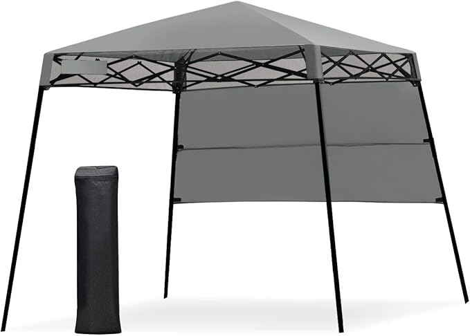 Tangkula 7x7 Ft Pop Up Canopy, Slant Leg Outdoor Tent with Carry Bag & 4 Stakes, Compact Portable for Hiking Camping Fishing & Picnic (7'x7' Base, 6'x6' Top)
