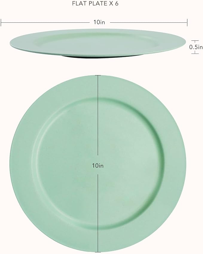greenandlife 10inch/6pcs Dishwasher & Microwave Safe Wheat Straw Plates - Lightweight Reusable Unbreakable Dinner Plates, Non-toxin, BPA Free and Healthy for Kids & Adults