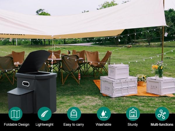 Upgraded XL Portable Camping Toilet with Side Compartment for Car and Adults,Folding Camping Toilets,Portable Compact Porta Potty for Kids,Outdoor Toilet for Camping,Hiking,Truck,RV,Beach,Tent