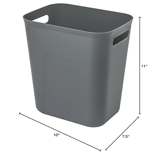UUJOLY Plastic Small Trash Can Wastebasket, Garbage Container Basket for Bathrooms, Laundry Room, Kitchens, Offices, Kids Rooms, Dorms, 3.5 Gallon (Dark Grey)