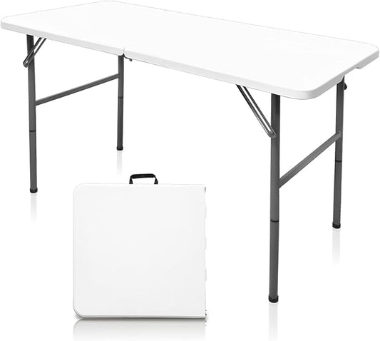 4 FT Folding Table, Plastic Portable Tables for Dining Parties Card Picnic Camping, Granite White