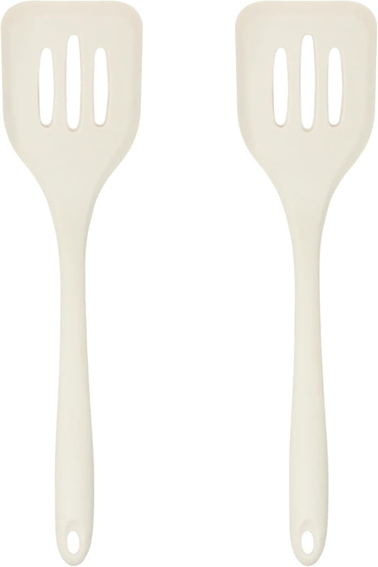 Silicone Slotted Turner Set – 2-Piece Set of Turner Spatulas for Eggs and Pancakes – Kitchen Tools and Accessories with Comfortable Handles, Heat-Resistant Utensils for Cooking & Baking – Cream