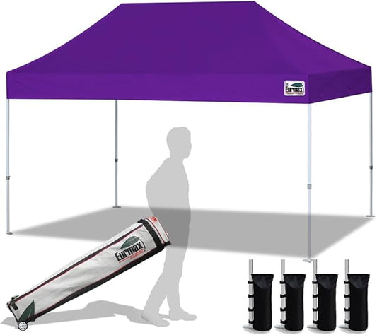 Eurmax USA 10'x15' Pop Up Canopy Tent Commercial Instant Canopies with Heavy Duty Roller Bag,Bonus 4 Sand Weights Bags (Purple)