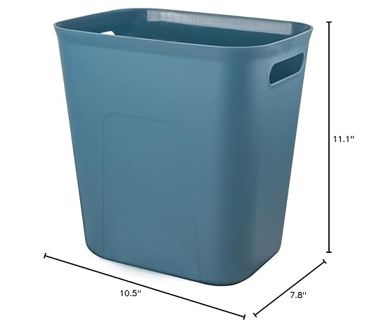 UUJOLY Plastic Small Trash Can Wastebasket, Garbage Container Basket for Bathrooms, Laundry Room, Kitchens, Offices, Kids Rooms, Dorms, 3.5 Gallon, Blue Green