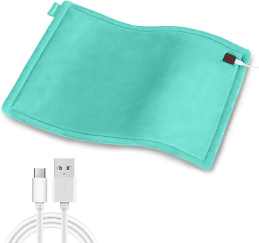 USB Heating Pad, 5V Heated Travel Pads for Airplane Camping, 3 Heat Settings & Auto Shut Off, Hot Therapy for Pain Relief Abdomen Cramps (16"x 12") (Non-Chargeable) Light Green