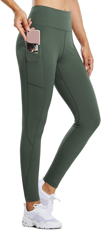 baleaf Women's Fleece Lined Leggings Water Resistant Thermal Winter Warm Tights High Waisted with Pockets Running Gear
