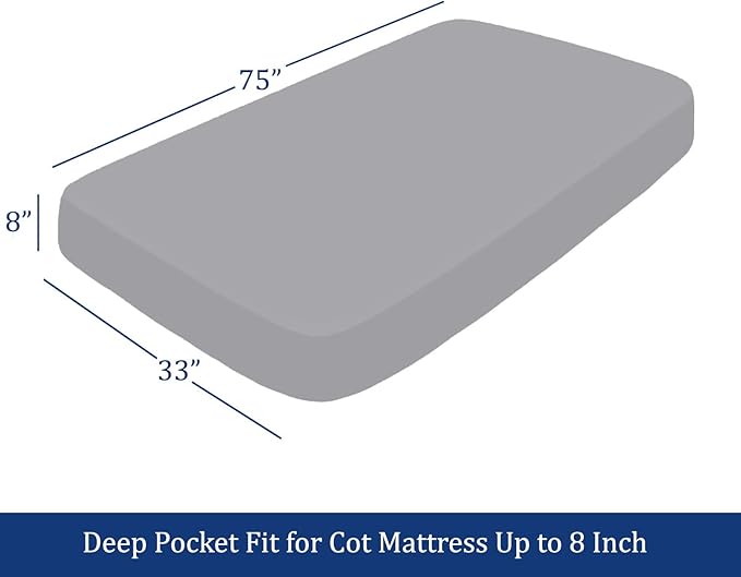 Cot Sheets 33" x 75" - 4 PCs Cot Sheet Set - 600TC 100% Cotton Sheet Set - Cot Size Fitted Sheets Perfect for Narrow Twin/Camp Bunk/Rvs Bunk/Guest Beds/Trifold Mattress, 4-8" Deep Pocket - Light Grey