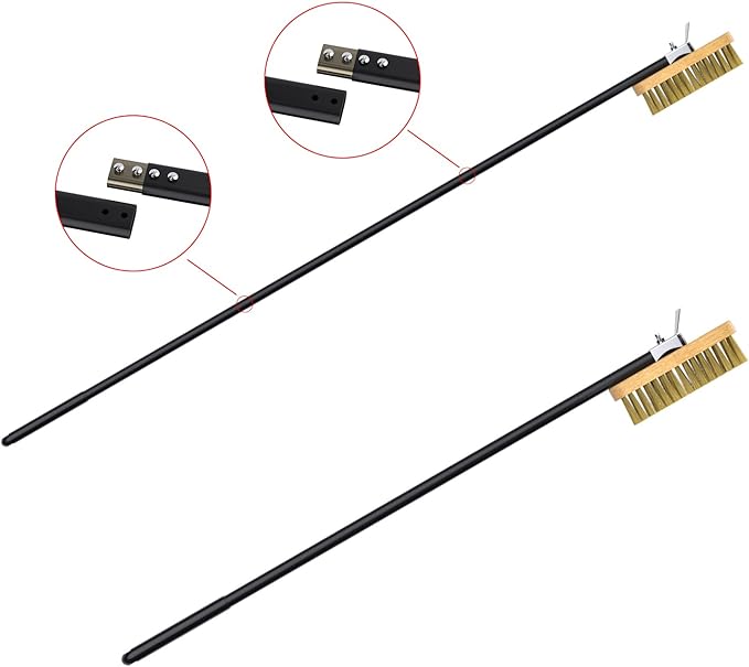 G.a HOMEFAVOR Pizza Oven Brush with Scraper, 46.5 inch Long Handle (Detachable), Brass Bristles for Pizza Oven