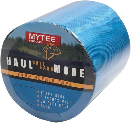 Mytee Products 8.8 oz Waterproof Blue Vinyl Tarp Repair Tape 6 Inch x 50 FT with Heavy Duty Adhesive Backing - Tarp Patch Kit, Tarp Repair Kit