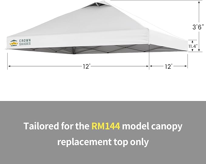 CROWN SHADES 12x12 Canopy Replacement Top - Only Compatible with Crown Shades RM144 Series, Silver Coated with Air Vent, White(Top Only)