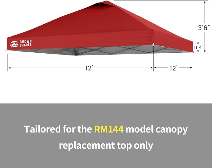 CROWN SHADES 12x12 Canopy Replacement Top - Only Compatible with Crown Shades RM144 Series, Silver Coated with Air Vent, Red (Top Only)