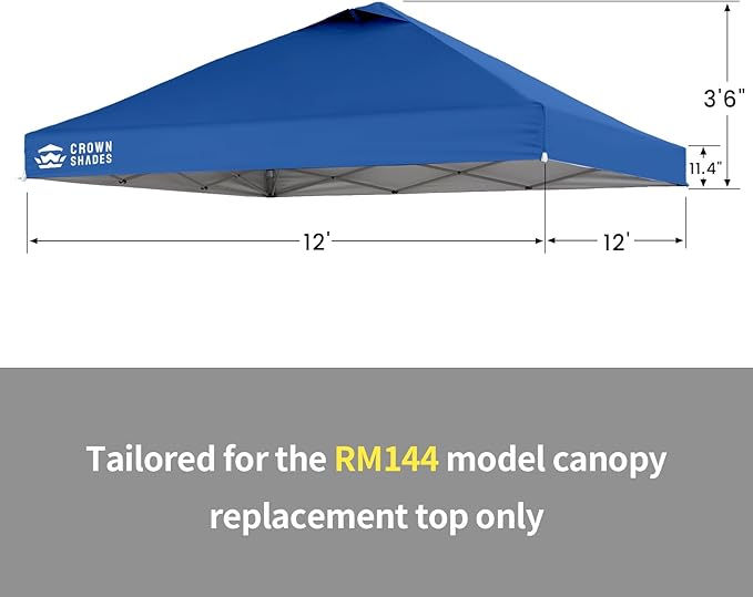 CROWN SHADES 12x12 Canopy Replacement Top - Only Compatible with Crown Shades RM144 Series, Silver Coated with Air Vent, Blue (Top Only)
