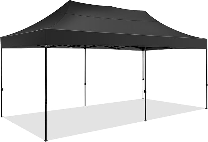 COBIZI 10x20 Pop Up Canopy Without Sidewall,Heavy Duty Canopy UPF 50+ All Season Wind Waterproof Commercial Outdoor Wedding Party Tents for Parties Canopy Gazebo with Roller Bag(10 x 20 ft Black)