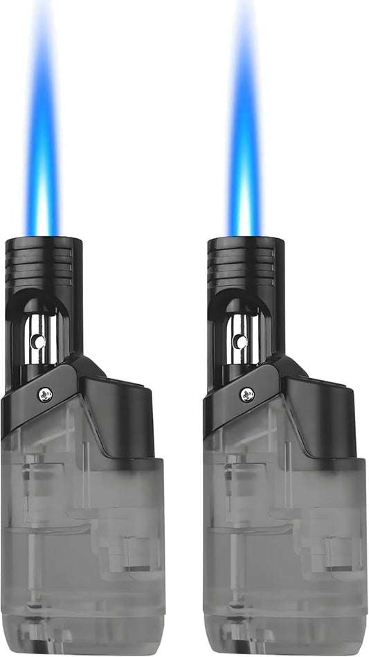 Torch Lighter, 2 Pack, Adjustable Jet Flame Mini Torch Lighters, Windproof Refillable Butane for Candles Grill BBQ Fireworks Camping (Butane Not Included)