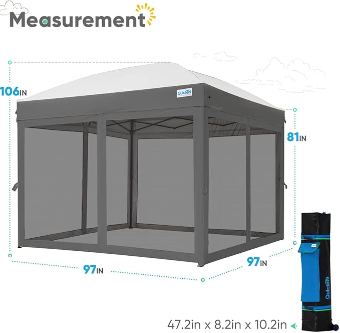 Quictent 8'x8' Pop up Canopy Tent with Netting, Auto-Close Magnetic Doors, One Person Instant Setup Screen House Room Tent Screened Waterproof (Gray)