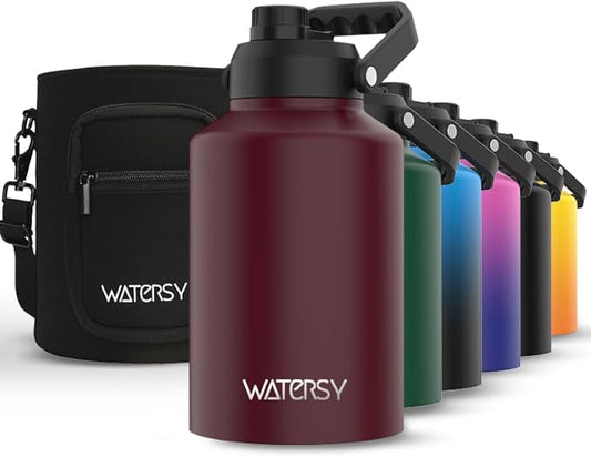 1 Gallon Water Bottle Insulated(Cold for 48 Hrs),BPA Free&Leak Proof,128oz Stainless Steel Water Jug,Big thermo,Large Water Bottle with Handle for Gym,Hiking,Camping&Travel,Brick Red