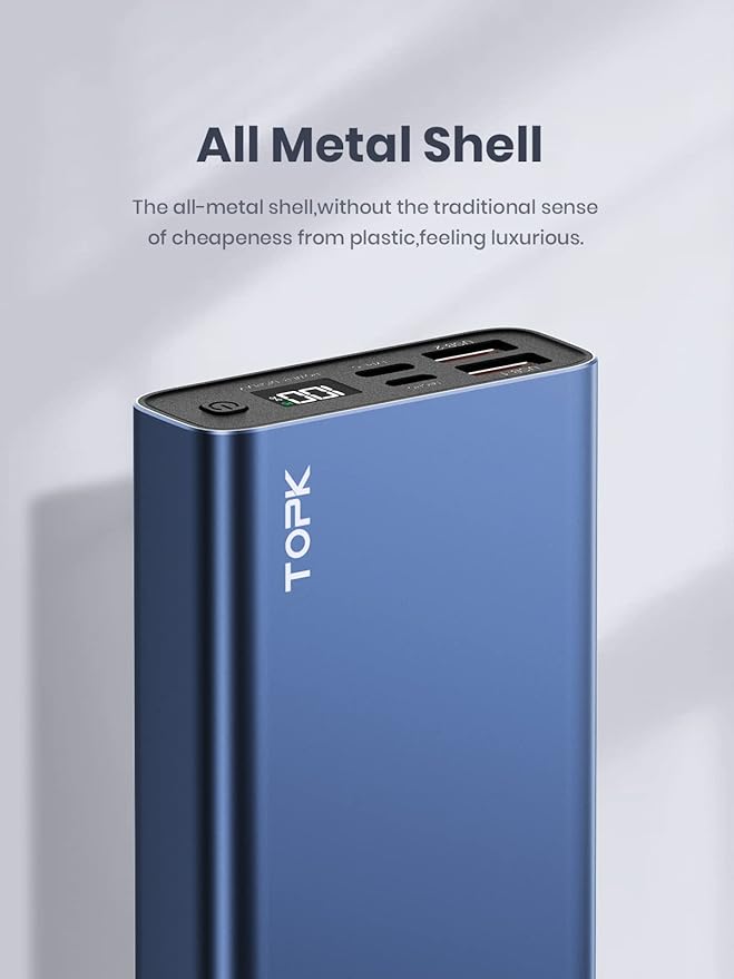 TOPK Portable Charger 20000mAh, Power Bank USB C 20W Fast Charging LED Display External Battery Pack Compatible with iPhone 13 12 11 Xs Samsung Google iPad etc.[2022 Version]