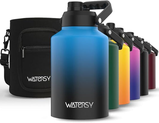 1 Gallon Water Bottle Insulated(Cold for 48 Hrs),BPA Free&Leak Proof,128oz Stainless Steel Water Jug,Big thermo,Large Water Bottle with Handle for Gym,Hiking,Camping&Travel,Gradient Blue