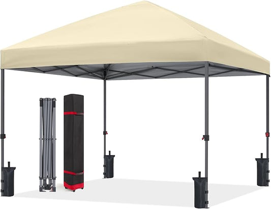 ABCCANOPY Pop Up Canopy - 10x10 Outdoor Patio Portable Canopy Tent with 4 Weight Bags (Cream)