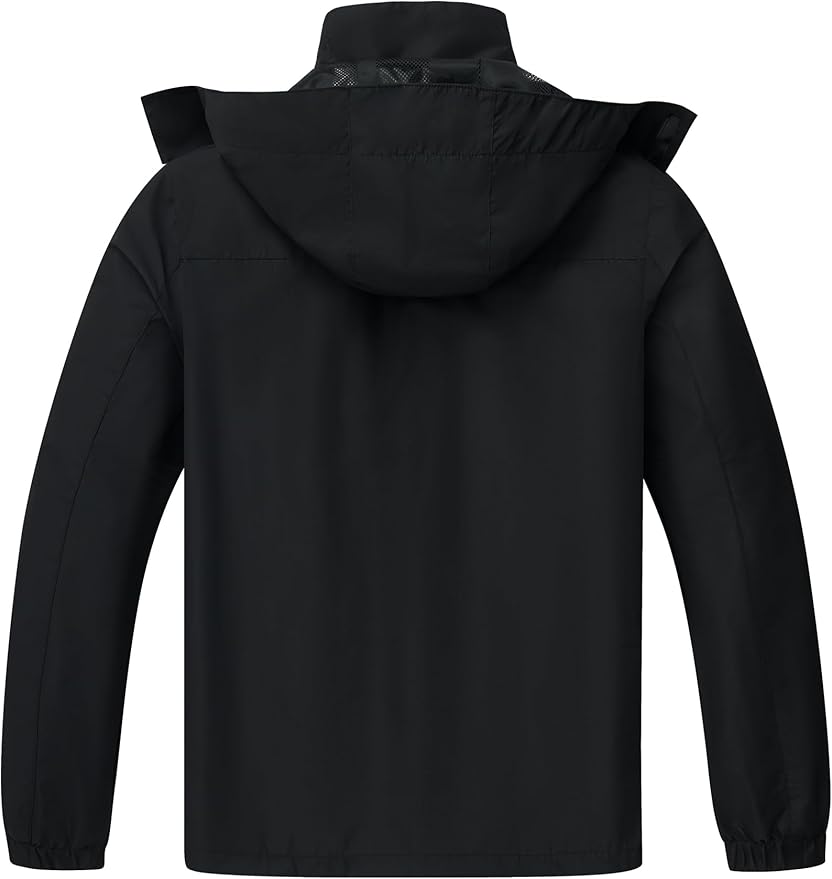 ELLSWOS Men's Waterproof Raincoat Lightweight Rain Jacket with Detachable Hood Softshell Windbreakerl for Hiking Travel