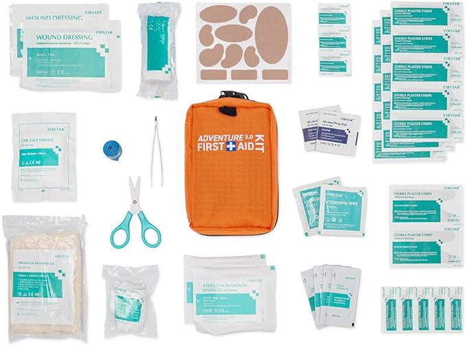 Ultralight First Aid Kit, Water Repellant Shell – Small First Aid Kit for Camping, Hiking, Outdoor Sports, Adventure, Travel, Biking – 71 Piece Adventure 3.0 Essentials Kit