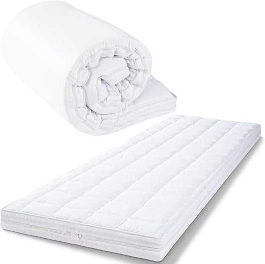 4Inch Cot Mattress Topper, Quilted Soft Portable Pads for Camping with Washable Cover, Memory Foam Sleeping Pads Only, Roll Up Floors Mat, 75"x38", Beige