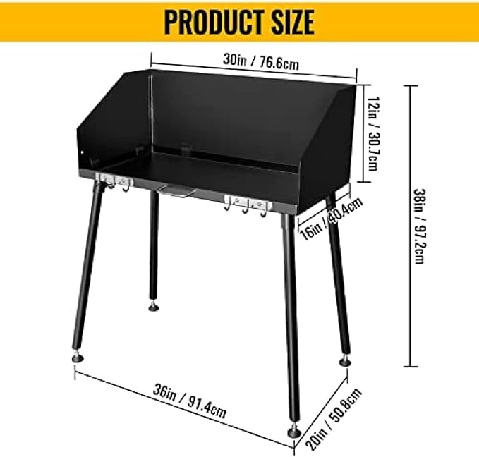 Carbon Steel Camp Cooking with Three-Sided Windscreen and Legs for Outdoor Food Preparation and Dutch Oven,30 X 16 Inch