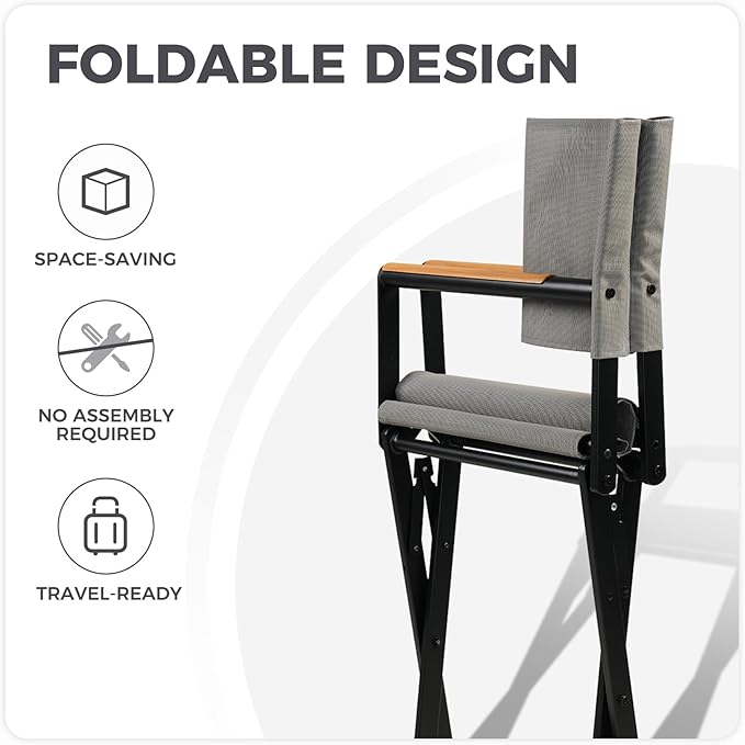Grand patio Extra-Wide 6-Pack Directors Chairs, Folding Dining Chair Set of 6 with Sling, Woodgrain Armrests, Outdoor, Gray