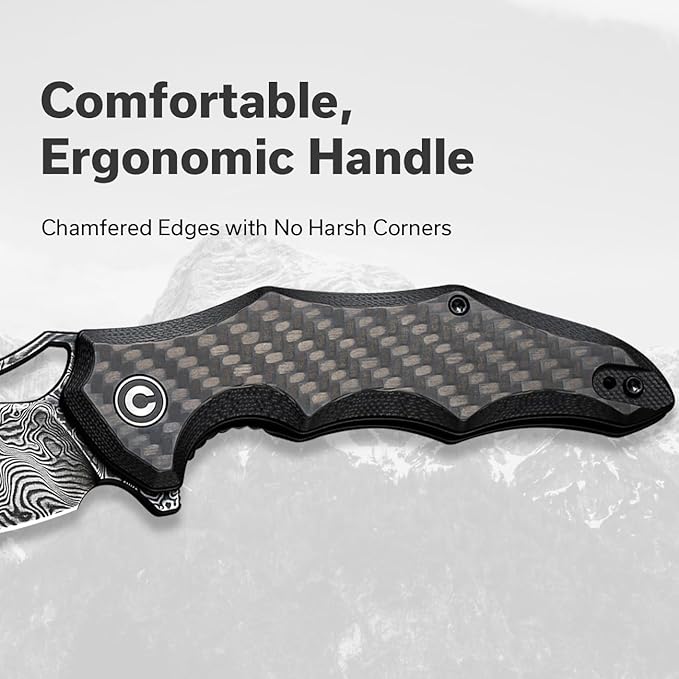 CIVIVI Chiro Pocket Knife for EDC, Folding Knife with Flipper 3.1" Damascus Blade Carbon Fiber Overlay On Black G10 Handle, Utility Knife for Men Women C23046-DS1