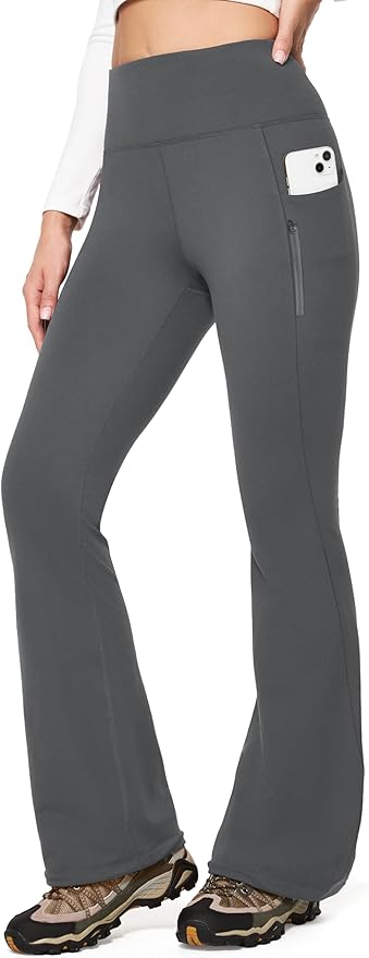 IUGA Fleece Lined Pants Women Water Resistant Hiking Pants Winter Flare Leggings with Pockets Bootcut Thermal