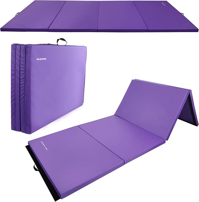 Folding Exercise Gymnastics Mat, 4'x8'x2" Gym Workout Mat with Carrying Handles 4-Fold High-Density Anti-Tear Portable Fitness Aerobics Mat for Home Gym Yoga Pilates Tumbling MMA Core Training