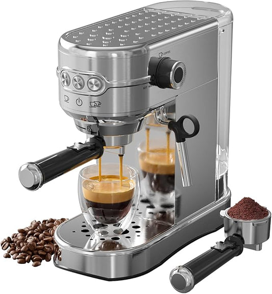 Espresso Machine 20 Bar, Compact Espresso Maker, Stainless Steel Expresso Coffee Machines with Steam Milk Frother & 34oz Removable Water Tank for Home, Cappuccino Machine, Great Gift