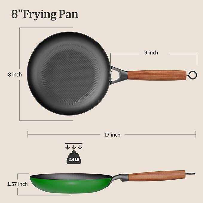 YUTANN Pre-Seasoned Cast Iron Skillet 8 Inch,Diamond-Textured Interior for Crispy, Oil-Saving Cooking,Ideal for Eggs, Steak, and More,Non-Toxic & Easy Clean