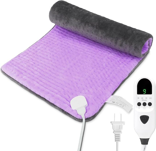 Heating Pad, 12"×24" Electric Heat Pad for Back, Neck, Shoulders, Cramps, Menstrual Pain, 9 Heat Settings & 4 Auto-Off Timers, Soft Machine Wash Fabric,Christmas Gifts for Women Mom,Purple+Grey