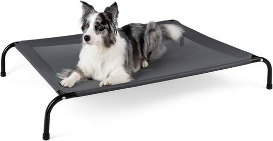 Cooling Elevated Dog Bed for Extra Large Dogs with Non-Slip Floor Protectors & Breathable Mesh, XL Raised Indoor & Outdoor Dog Cot Hammock, 54" L x 35" W x 8" Th, X-Large, Grey