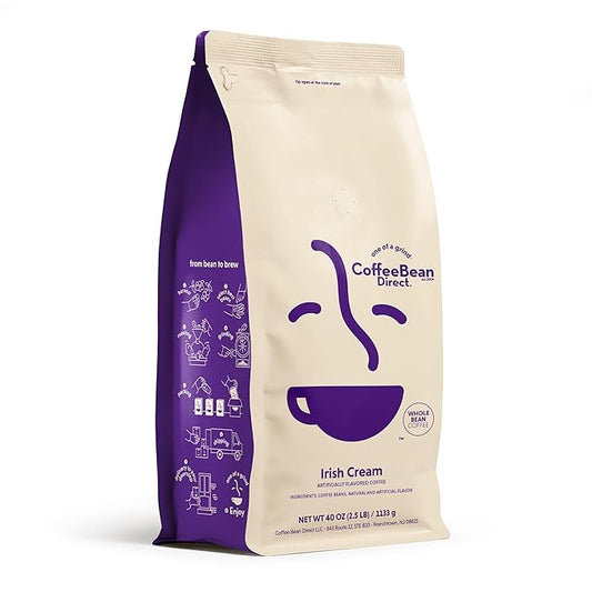 Coffee Bean Direct Irish Cream Flavored, Whole Bean Coffee, 2.5 Pound Bag (Pack of 1)