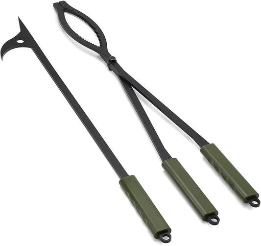 Stanbroil 28" Firewood Tongs and Fire Poker Set, Large Campfire Tongs Tool Set for Fireplace and Camping Fire Pit Wood Stove Indoor & Outdoor Use