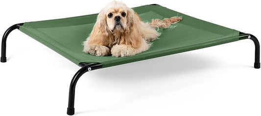 Cooling Elevated Dog Bed with Non-Slip Floor Protectors & Breathable Mesh, Raised Indoor & Outdoor Dog Cot Hammock, 41" L x 26" W x 8" Th, Medium, Green