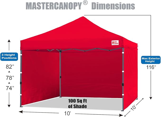 MASTERCANOPY Heavy Duty Pop-up Canopy Tent with Sidewalls (10x10,Red)