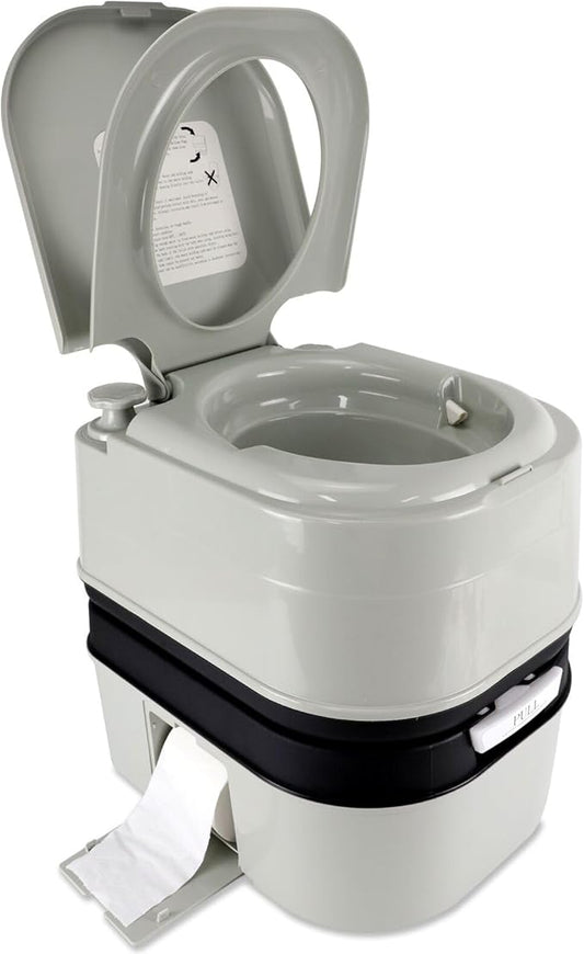 Portable Toilet, 6.4 Gallon 24L Piston Pump Flush with Level indicator Detachable Anti-Leak Handle Water Pump,Rotating Spout Indoor & Outdoor Hiking Toilet for Camping, Fishing Travel
