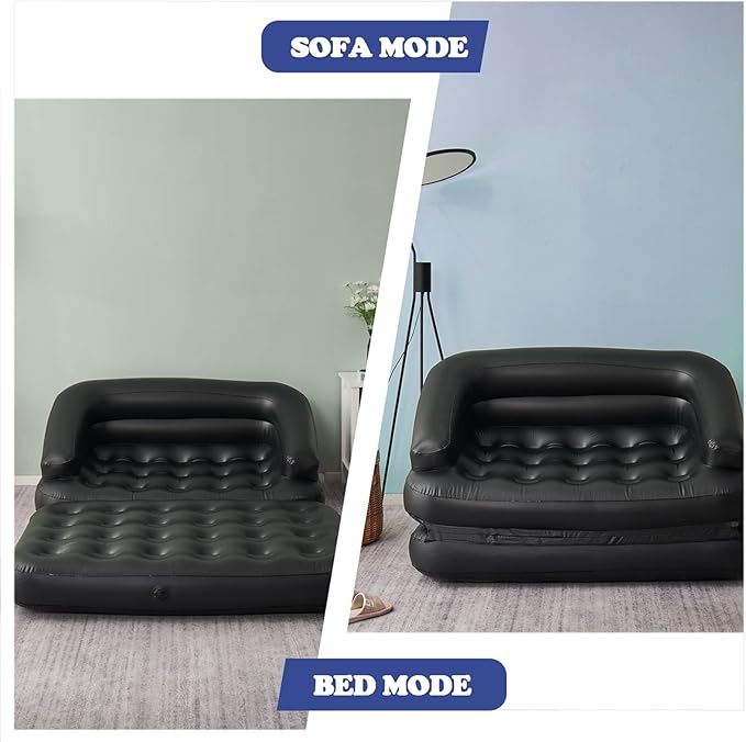 Inflatable Couch Air Sofa Bed, Blow Up Sofa for Camping Waterproof, Black