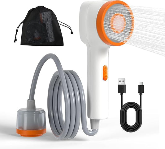 BSEED Portable Shower for Camping, Outdoor Electric Camping Shower with Light, Pumps Water from Bucket with Steady Stream, Outdoor Shower for Hiking, Travel, RV, Pets & Car Washing, Wartering Plants