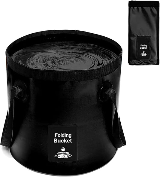 Collapsible Bucket with Handle, Lightweight Folding Water Container, Portable Collapsible Bucket for Fishing, Camping, Hiking, Backpacking, Outdoor Survival, Car Washing Black 20L