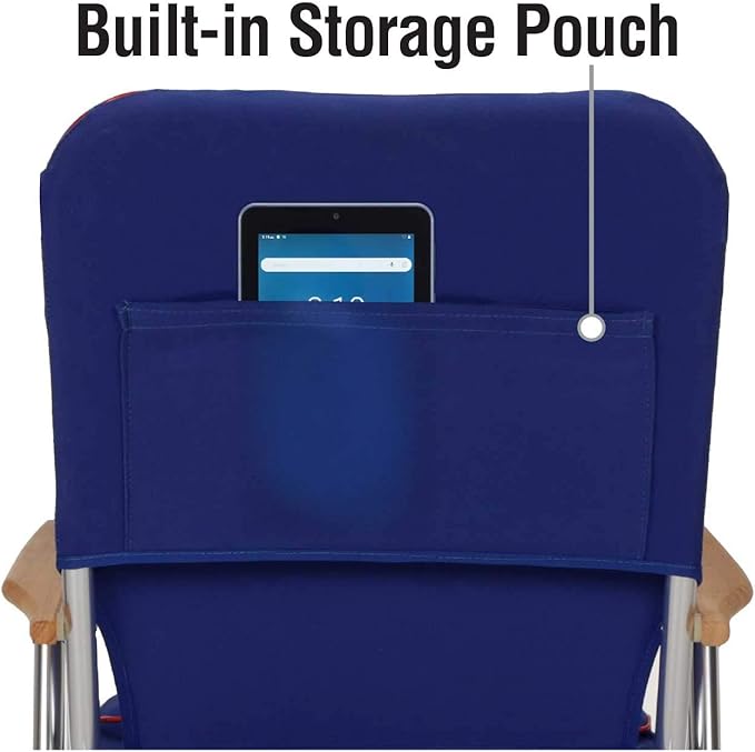 Seachoice High-Back Canvas Folding Chair, Blue w/Red Trim, Folds for Easy Storage
