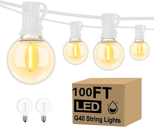 Abeja 100FT Outdoor Globe String Lights with 52 Dimmable G40 LED Bulbs, 2700K Warm Glow Waterproof Connectable Patio Lights