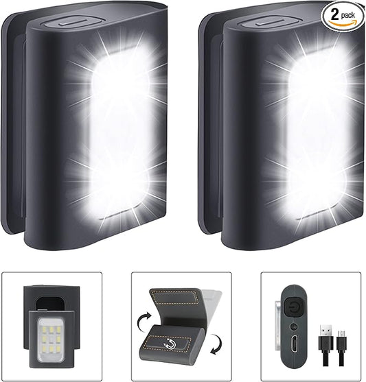 2Pack Clip on Running Lights, Rechargeable Magnetic LED Safety Lights with Red Strobe, Waterproof, USB Charging, Flashlight for Night Jogging, Dog Walking, Hiking Backpack, Cycling